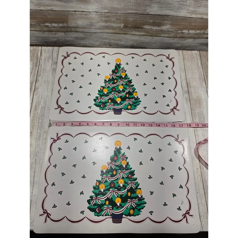 Vintage Christmas Placemats Lot of 7 Holiday Tree Bells Bunny Poinsettia Decor